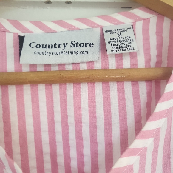 Country Store Pink & White Candy Striped Floral Embroidered House Dress Robe M - Picture 2 of 6